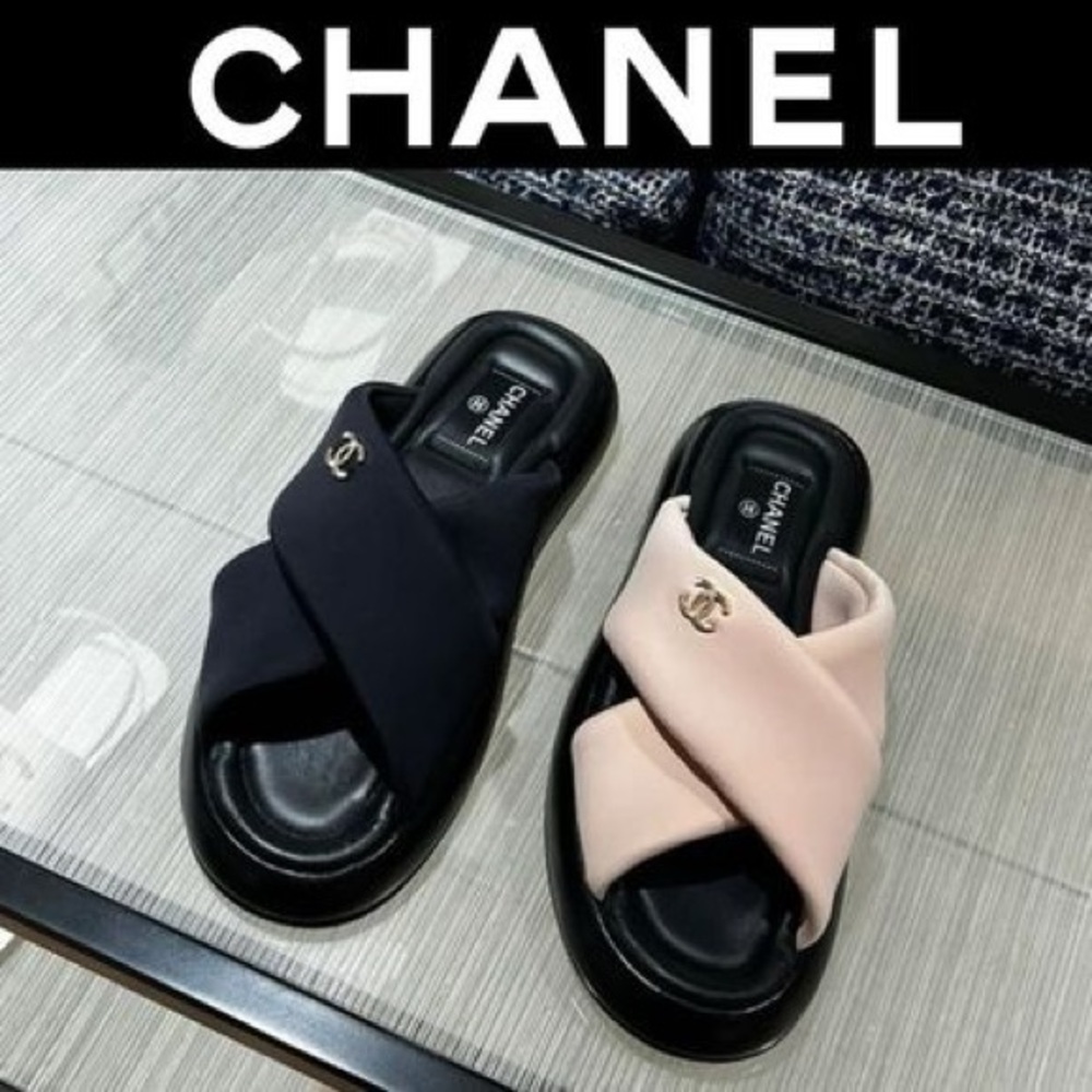 Chanel Criss Cross interlocking CC Puff Slides Sandals sz 41